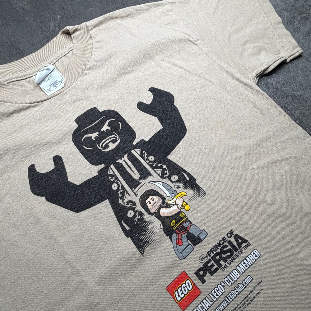 LEGO Prince of Persia T Shirt Youth M Tan Sands of Time Disney Movie 2010 Promo